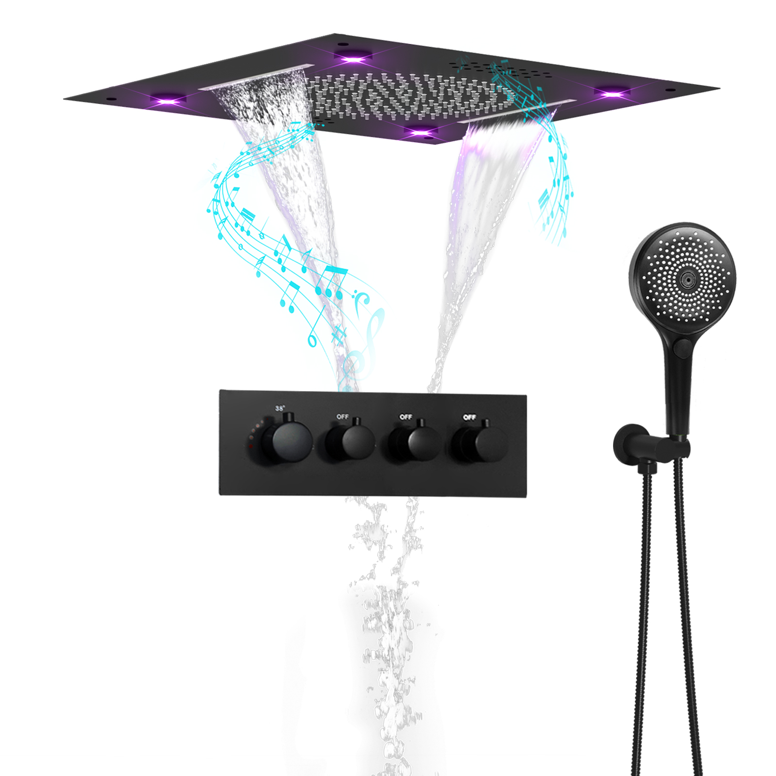 لوحة دش بدرجة حرارة ثابتة، نظام هطول الأمطار مزدوج الوظائف، حزام دش، طقم صنبور بخاخ محمول متعدد الوظائف