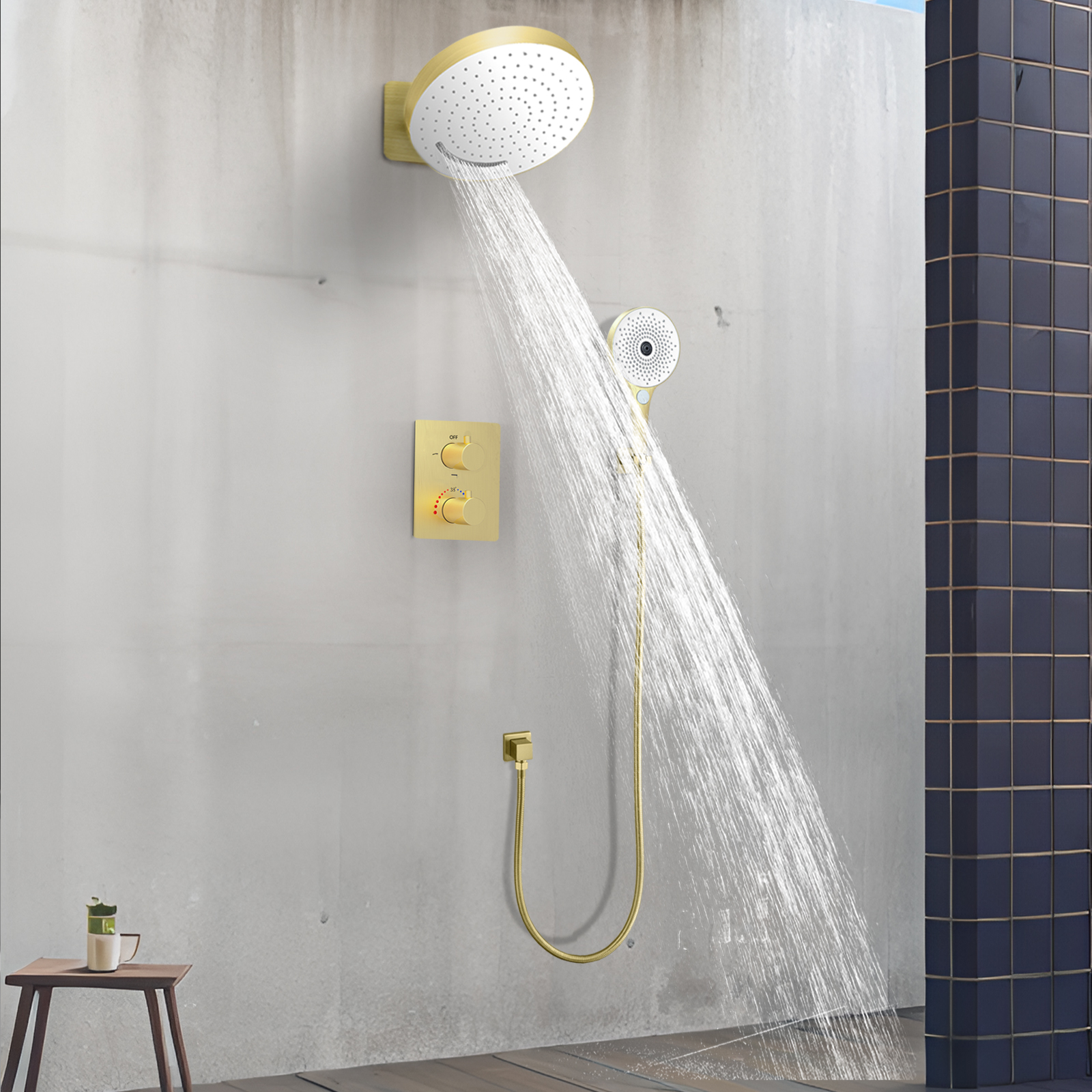 12 بوصة 3 وظيفة رأس دش دائري درجة حرارة ثابتة سحب الحرير شنقا نظام دش الأمطار متعدد الوظائف المحمولة