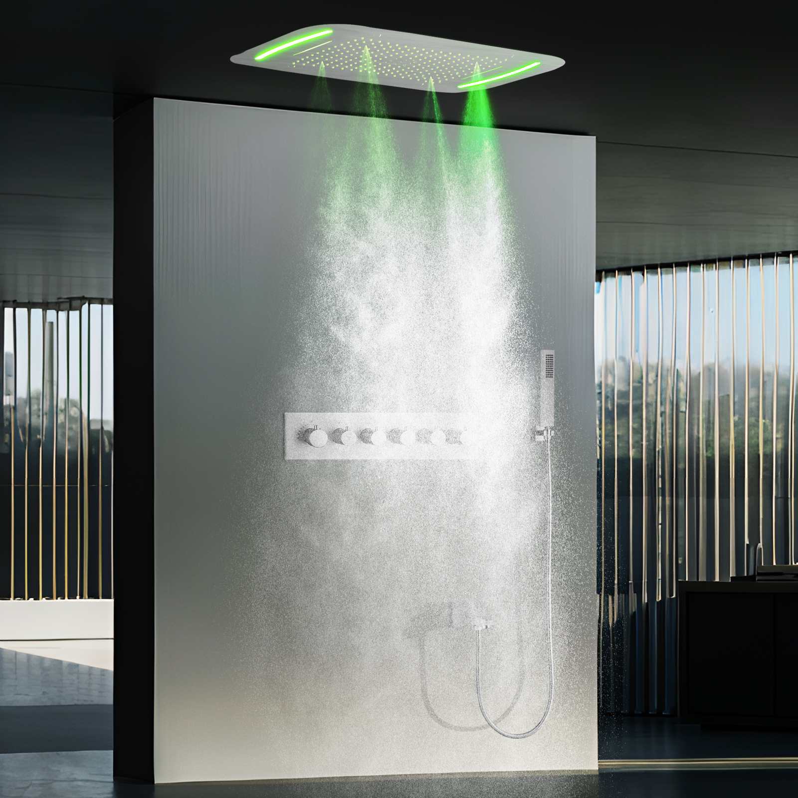نحى النيكل 71x43 سنتيمتر LED درجة حرارة ثابتة دش رأس التنين سقف المطر عمود دش رئيس نظام عدة