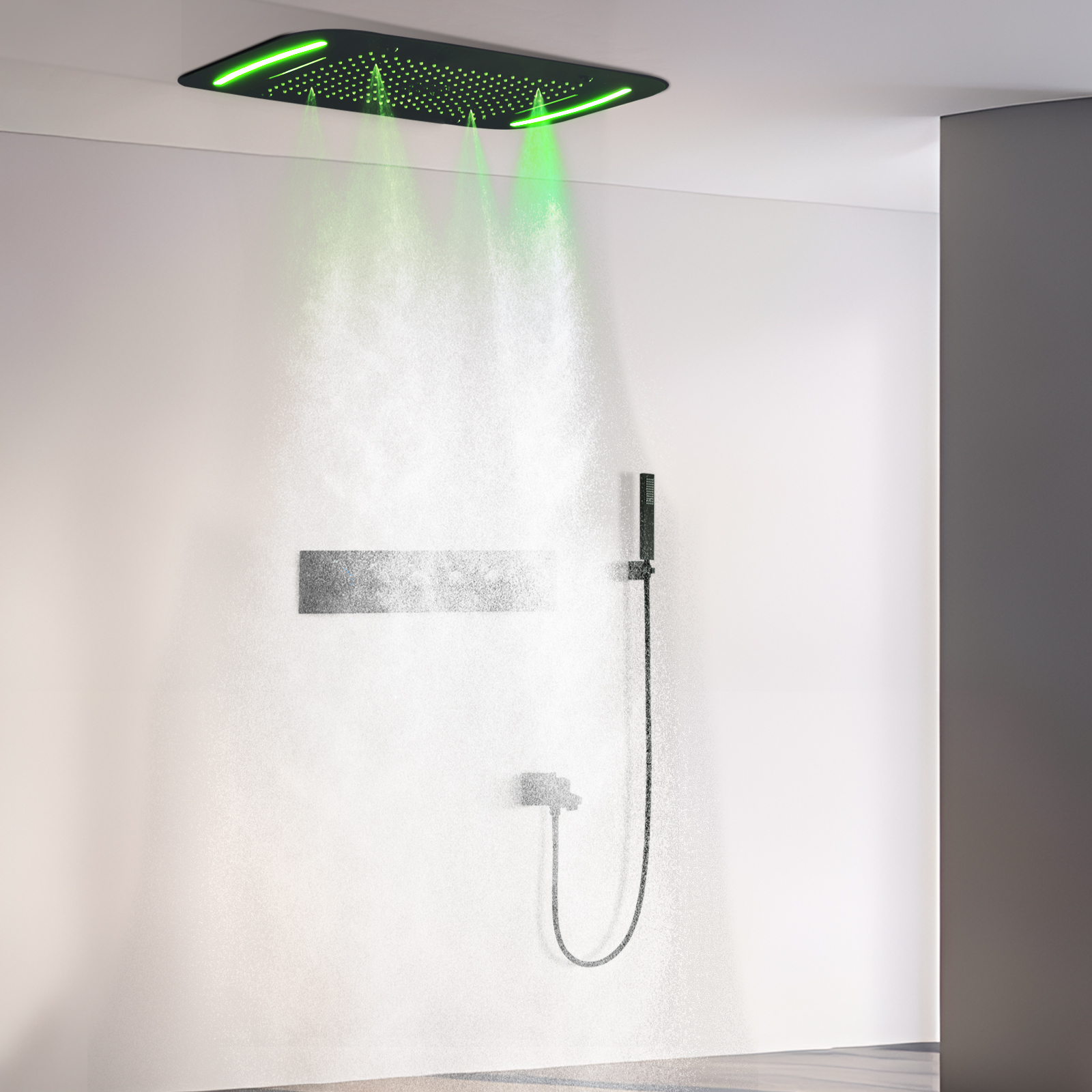 71x43 سنتيمتر الأسود LED أدوات الدش مجموعة مع السقف تدليك كبير درجة حرارة ثابتة شلال مياه الأمطار دش رئيس خلاط صنبور