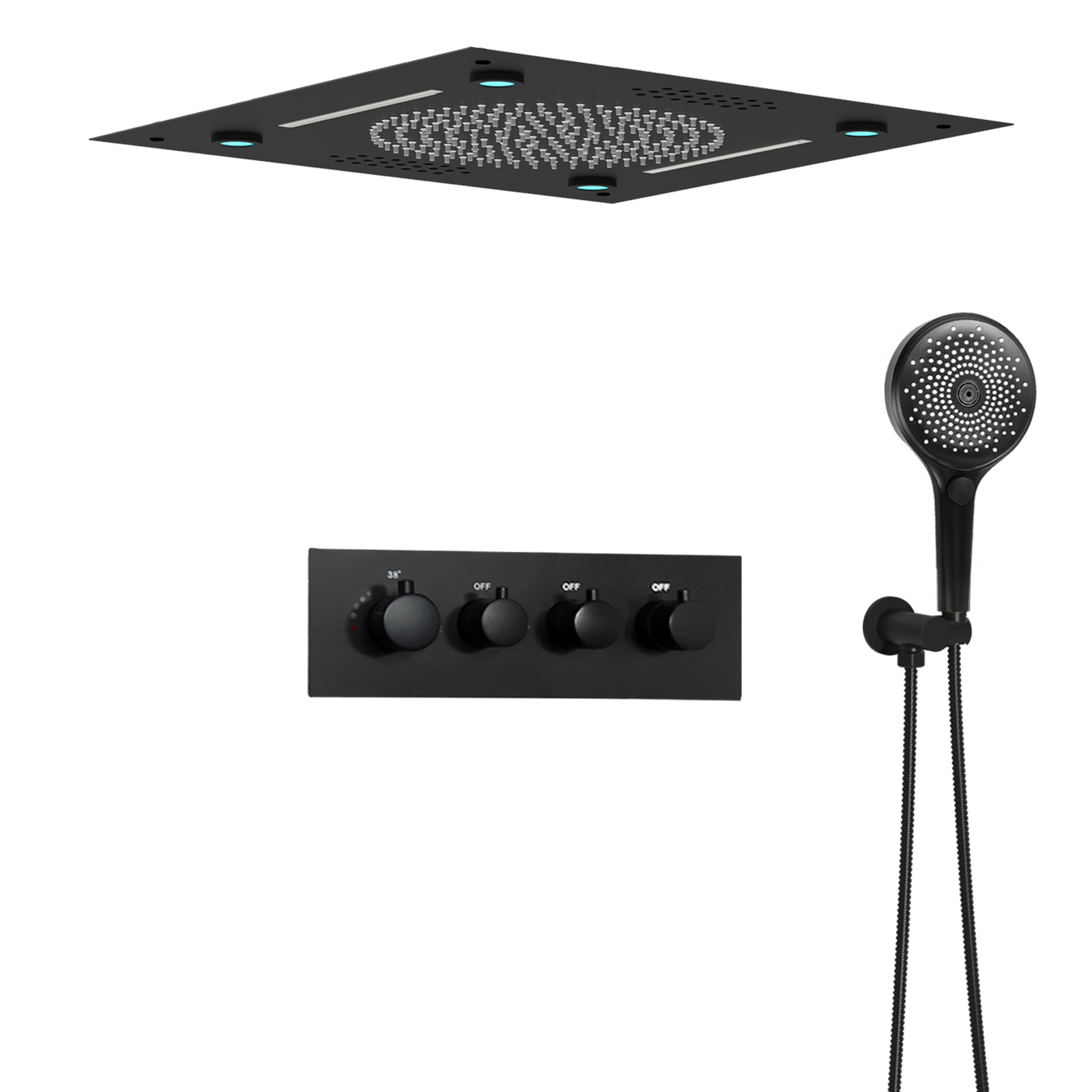 لوحة دش بدرجة حرارة ثابتة، نظام هطول الأمطار مزدوج الوظائف، حزام دش، طقم صنبور بخاخ محمول متعدد الوظائف