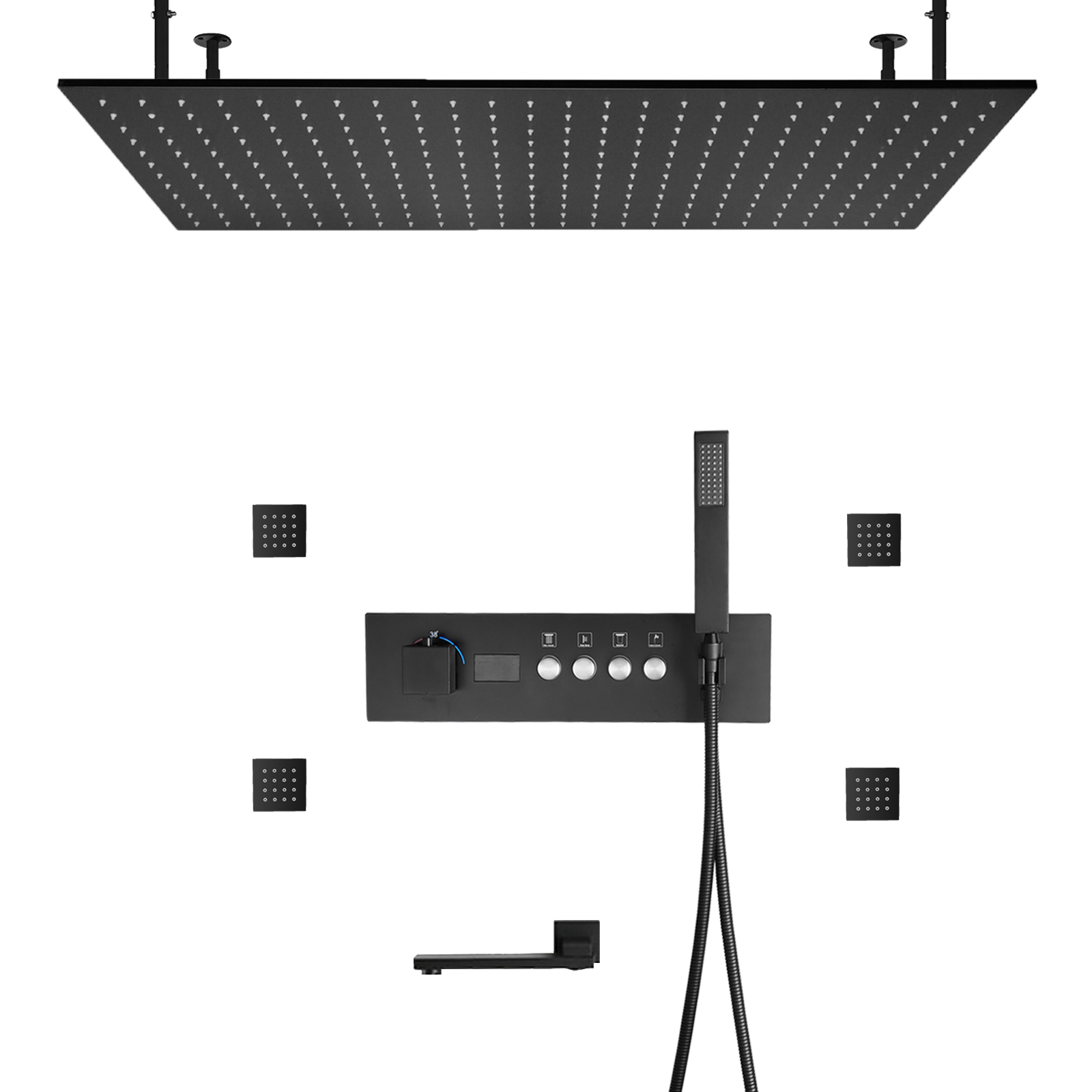 الحمام شنقا نظام صنبور الدش درجة حرارة ثابتة LED رأس دش مياه الأمطار الشريط مطوية من مدخل المياه