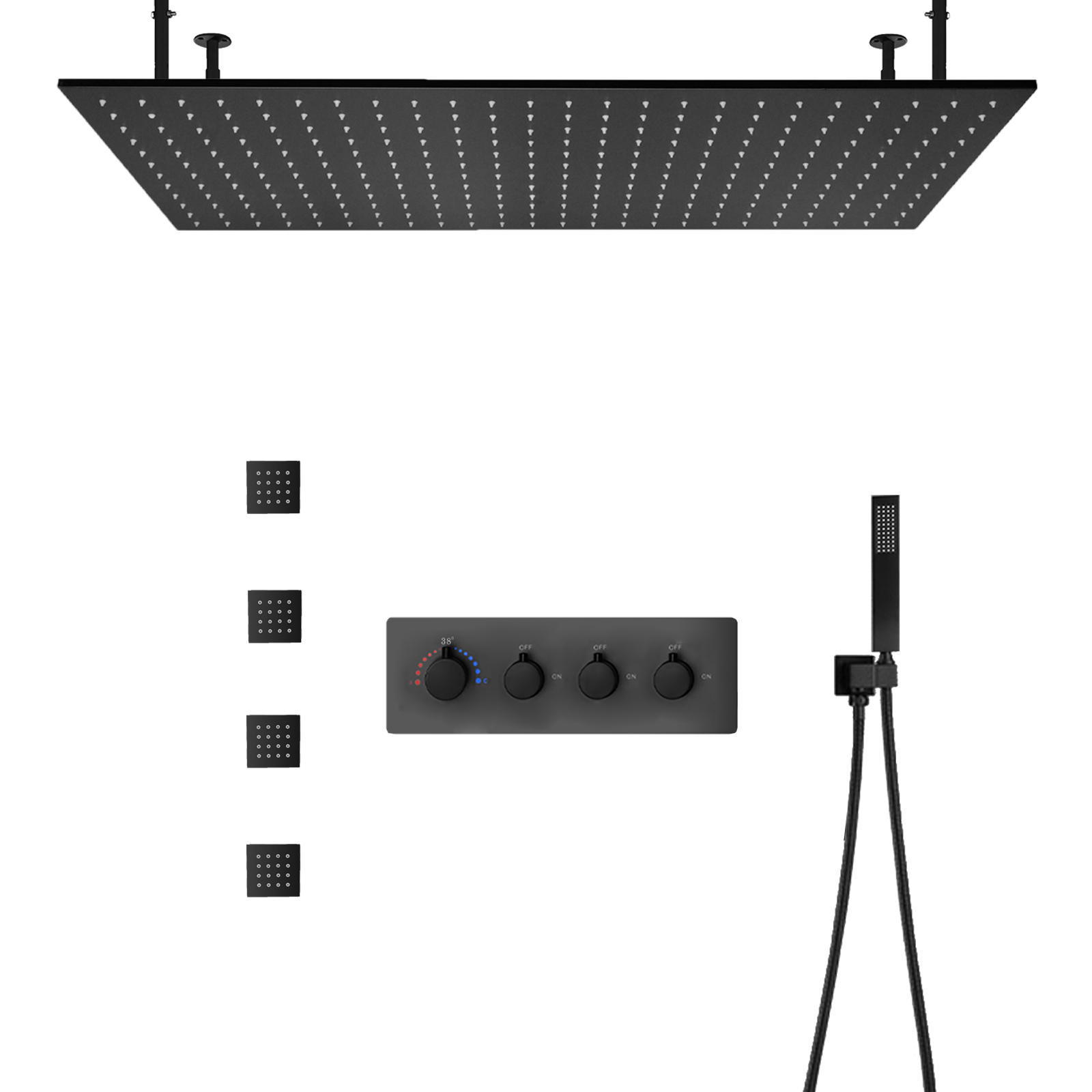 100x50 سنتيمتر ماتي الأسود درجة حرارة ثابتة دش مجموعة مجموعة الحائط LED نظام رأس دش