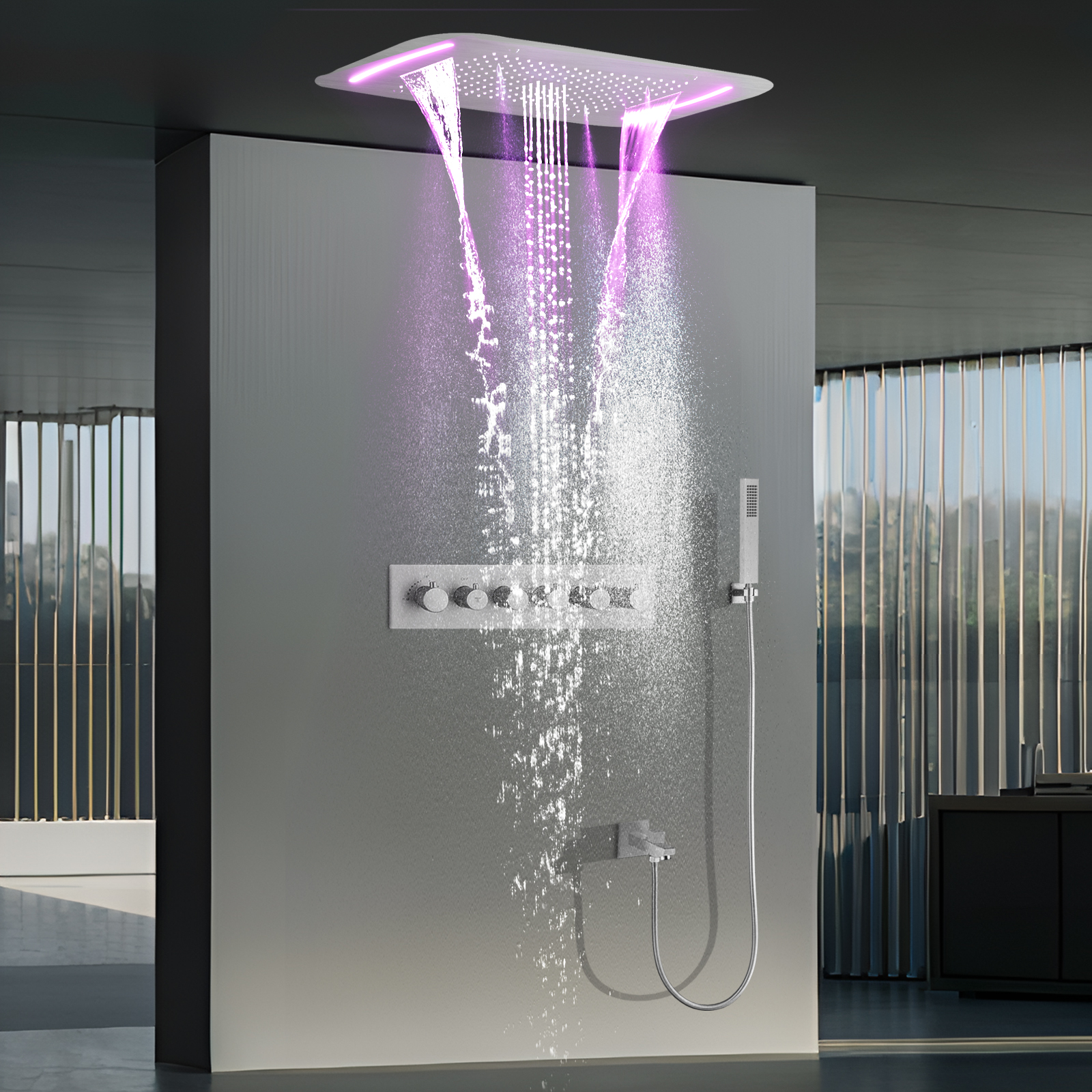 نحى النيكل 71x43 سنتيمتر LED درجة حرارة ثابتة دش رأس التنين سقف المطر عمود دش رئيس نظام عدة