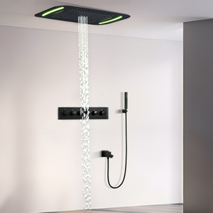 71x43 سنتيمتر الأسود LED أدوات الدش مجموعة مع السقف تدليك كبير درجة حرارة ثابتة شلال مياه الأمطار دش رئيس خلاط صنبور