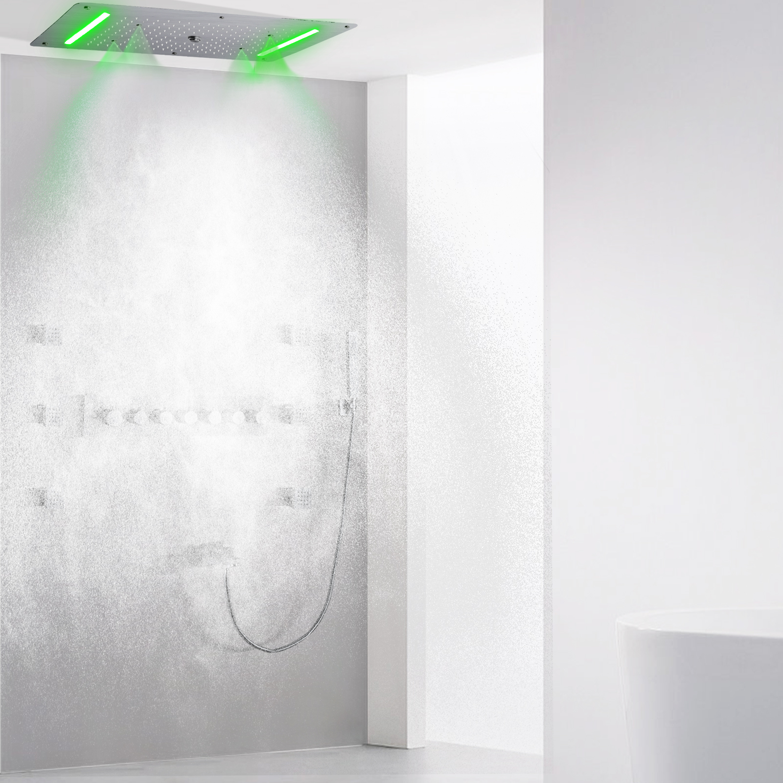 نحى النيكل دش ثرموستاتي صنبور مجموعة 70X38 سم LED الحمام الأمطار شلال التفتيت فقاعة غرفة استحمام وتدليك