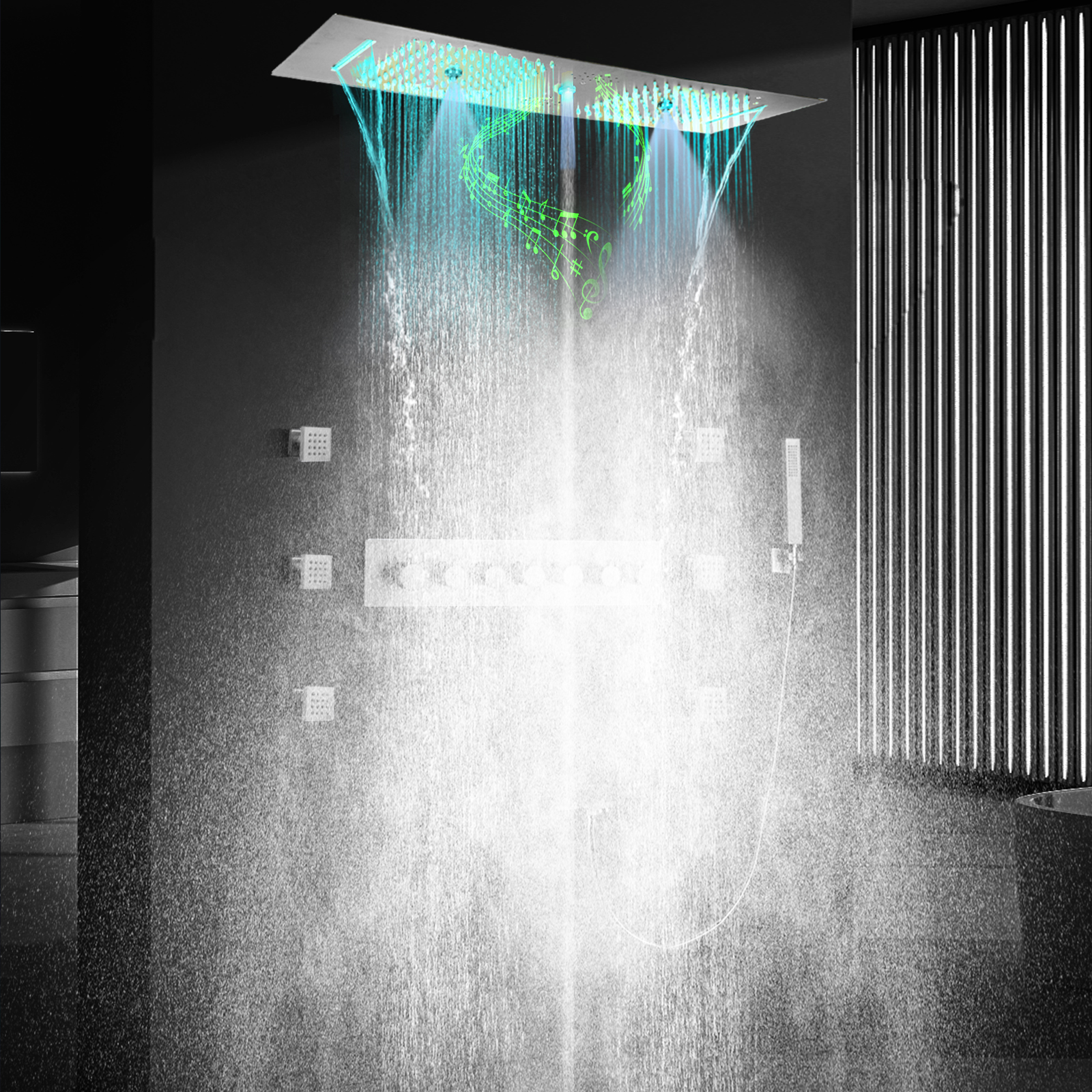 مجموعة دش مطر LED بتصميم عصري من الفسيفساء المصقولة مع رأس دش موسيقي