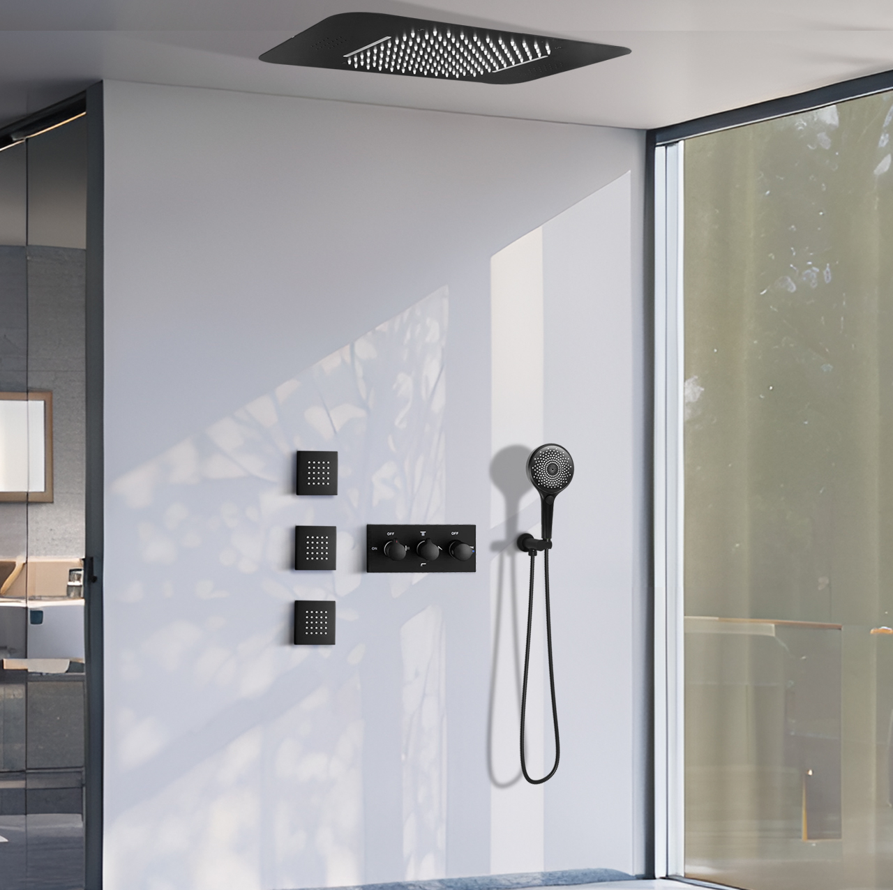 مجموعة رأس الدش باللون الأسود