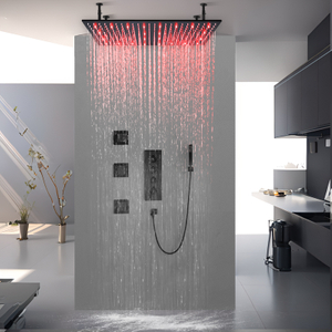 80x40 سنتيمتر ماتي الأسود الحمام درجة حرارة ثابتة السقف LED حوض الاستحمام رأس التنين نظام دش بدلة استحمام كبيرة