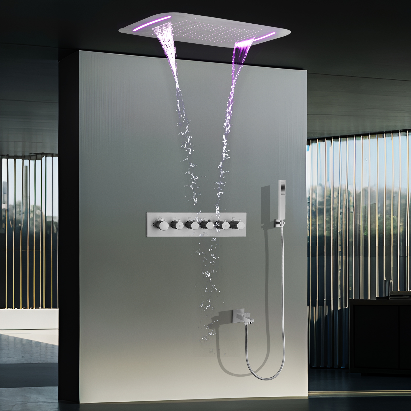 نحى النيكل 71x43 سنتيمتر LED درجة حرارة ثابتة دش رأس التنين سقف المطر عمود دش رئيس نظام عدة