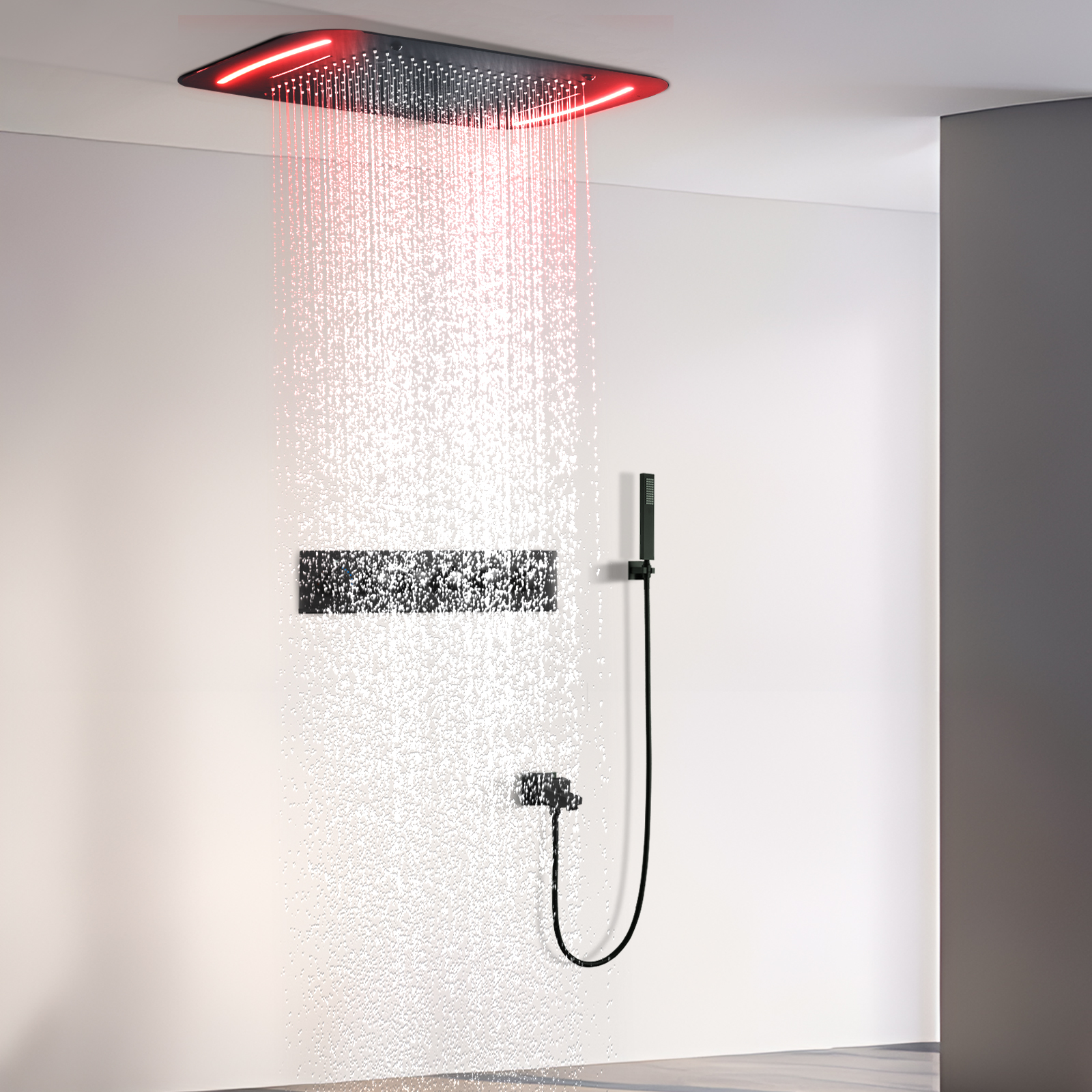 71x43 سنتيمتر الأسود LED أدوات الدش مجموعة مع السقف تدليك كبير درجة حرارة ثابتة شلال مياه الأمطار دش رئيس خلاط صنبور