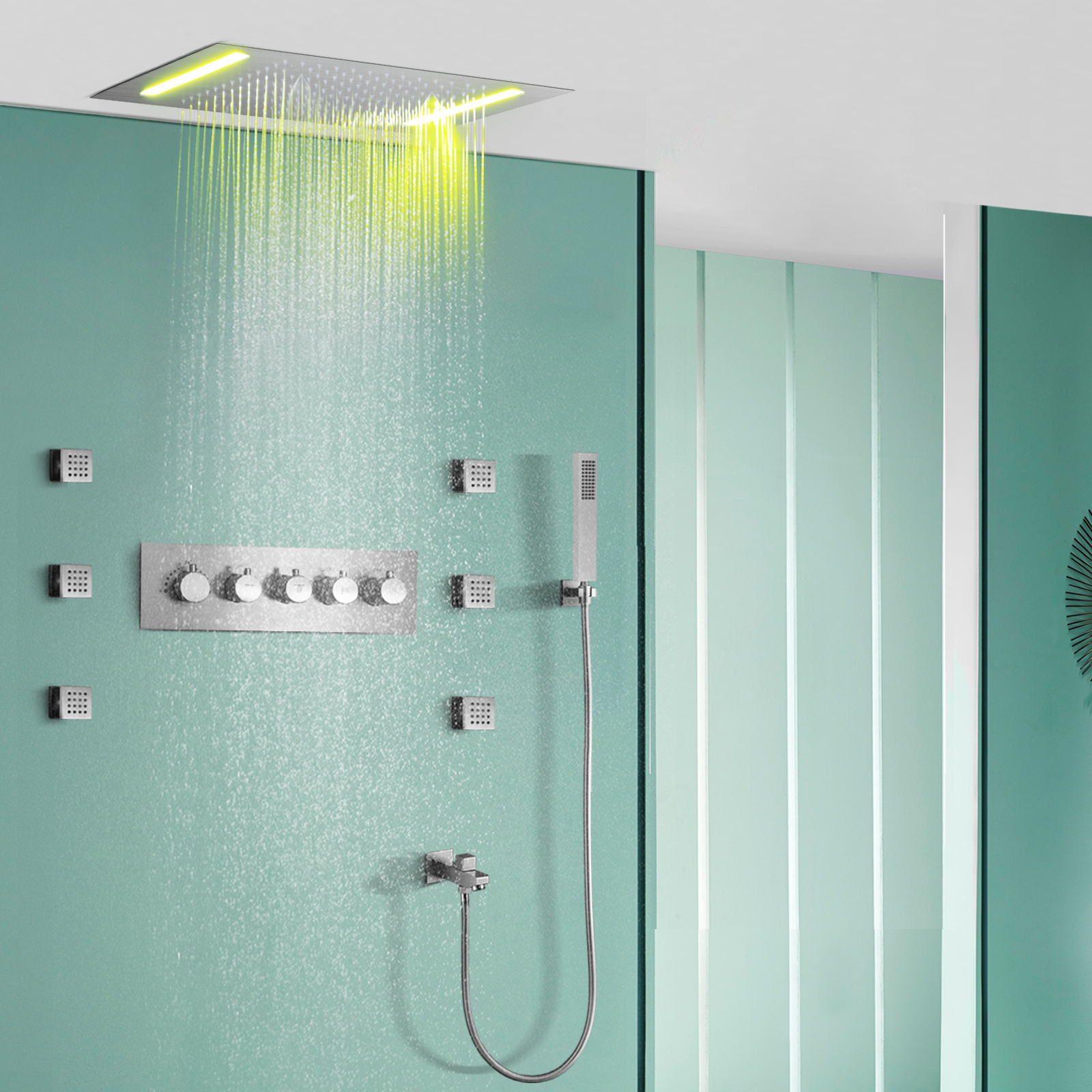 دش المطر حمام مخفي دش درجة الحرارة درجة الحرارة درجة الحرارة دش تدليك 20 × 14 بوصة نظام رفع حمام كبير