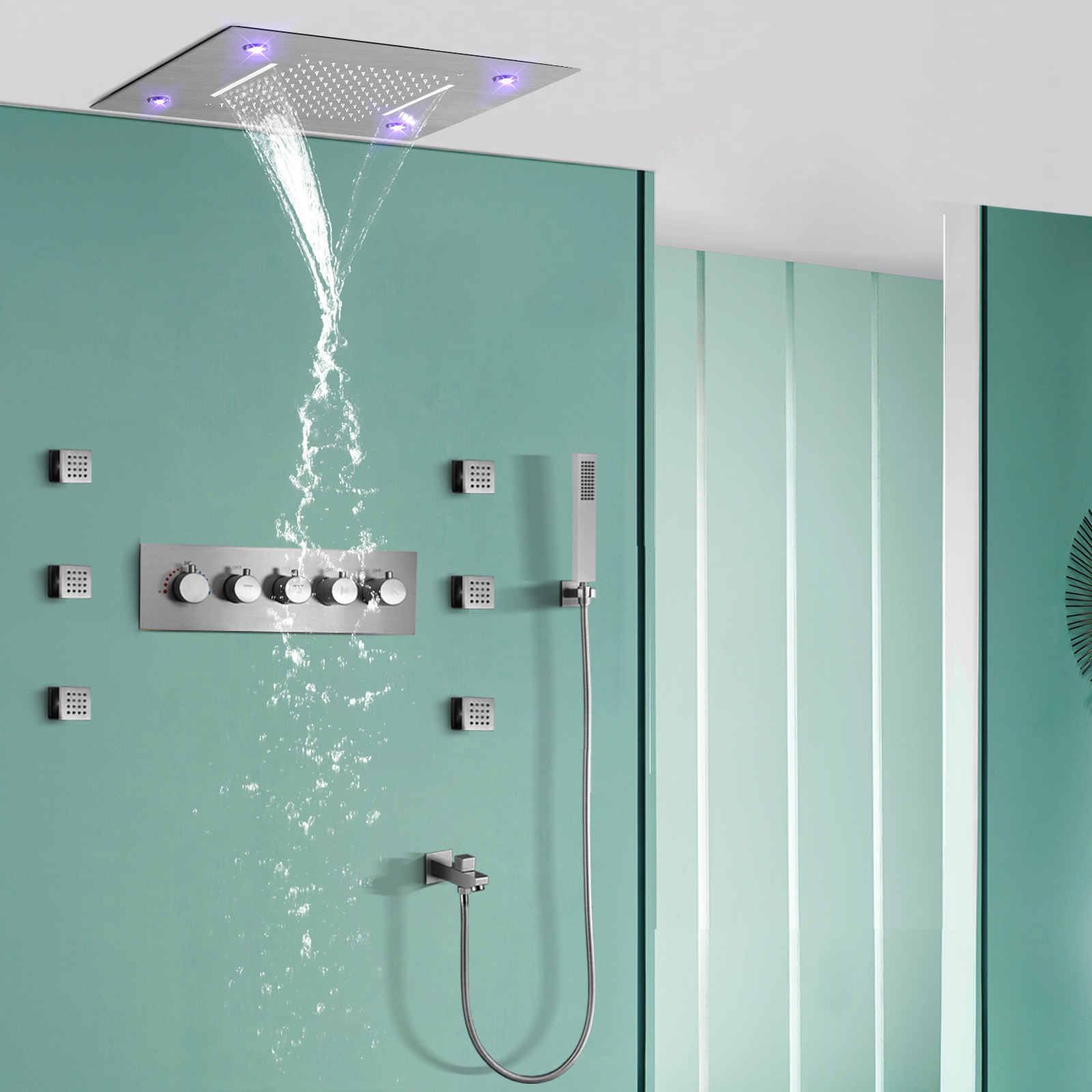 نحى درجة حرارة ثابتة المطر شلال الحمام أدوات دش التحكم عن بعد LED أخفى فوهة مخفية غرفة استحمام وتدليك مجموعة