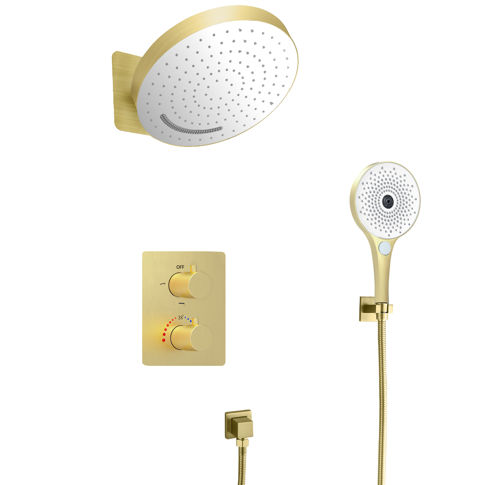 12 بوصة 3 وظيفة رأس دش دائري درجة حرارة ثابتة سحب الحرير شنقا نظام دش الأمطار متعدد الوظائف المحمولة