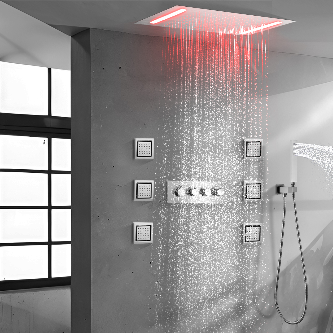 حوض استحمام الحمام LED دش كبير كبير من البرونز البرونزي مثبت على الحائط دش مطري مخفي درجة الحرارة مجموعة خلاط خلط مختلط
