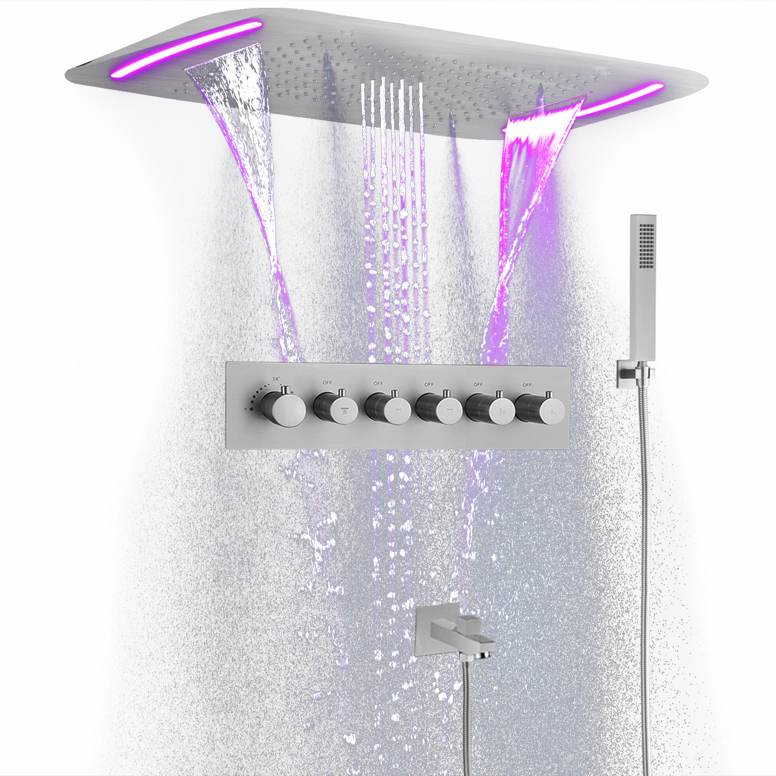 نحى النيكل 71x43 سنتيمتر LED درجة حرارة ثابتة دش رأس التنين سقف المطر عمود دش رئيس نظام عدة