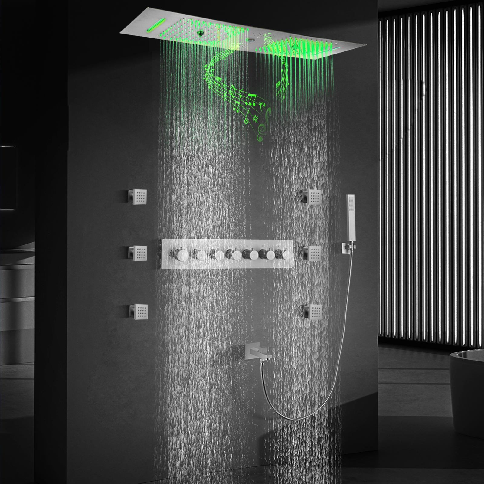 مجموعة دش مطر LED بتصميم عصري من الفسيفساء المصقولة مع رأس دش موسيقي