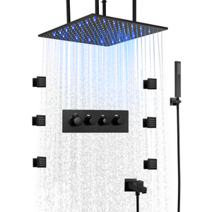 نظام دش المطر المثبت على الحائط 50 × 50 سم مع بخاخ الجسم LED دش جهاز ثابت مجموعة التنظيف صنبور مياه الدش