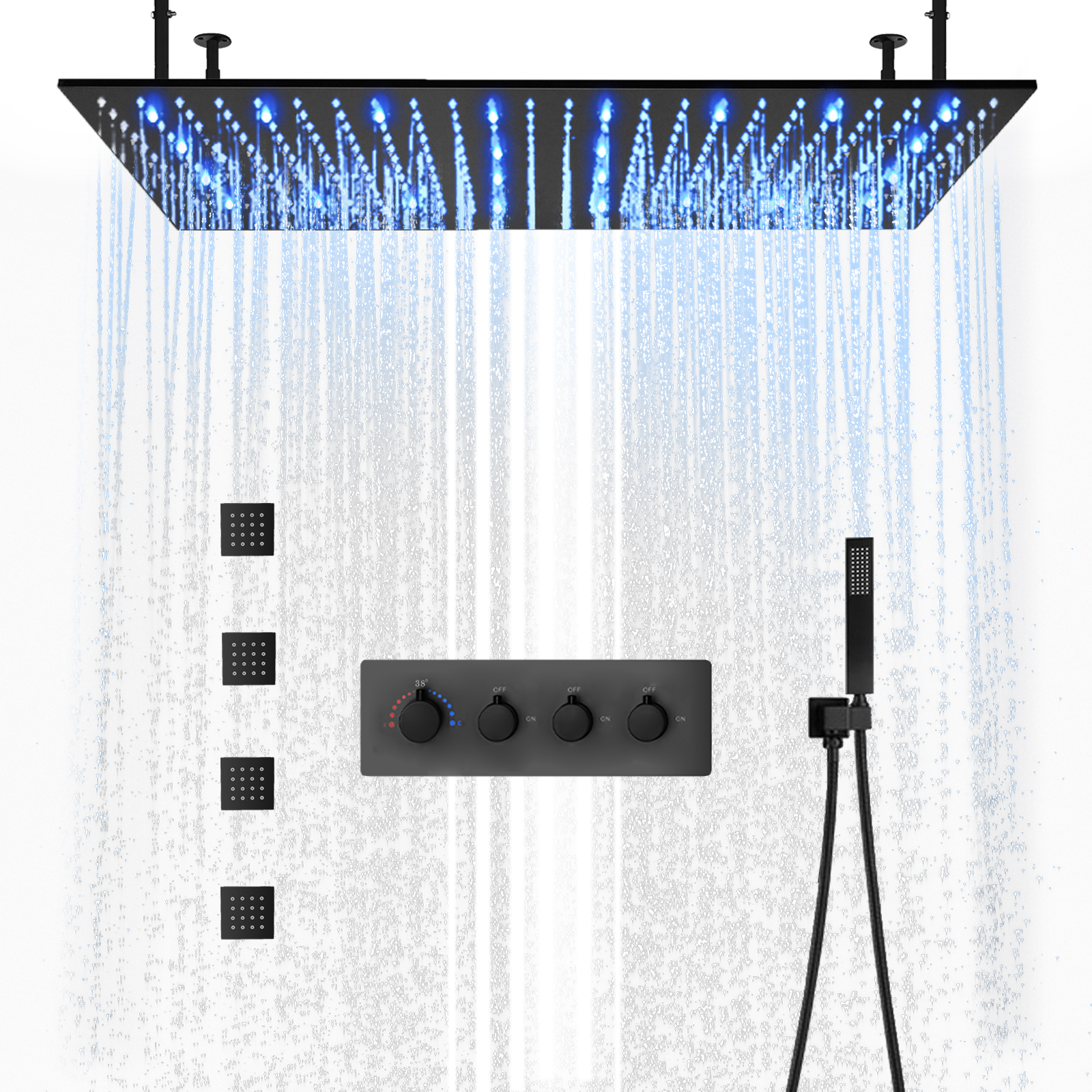 100x50 سنتيمتر ماتي الأسود درجة حرارة ثابتة دش مجموعة مجموعة الحائط LED نظام رأس دش