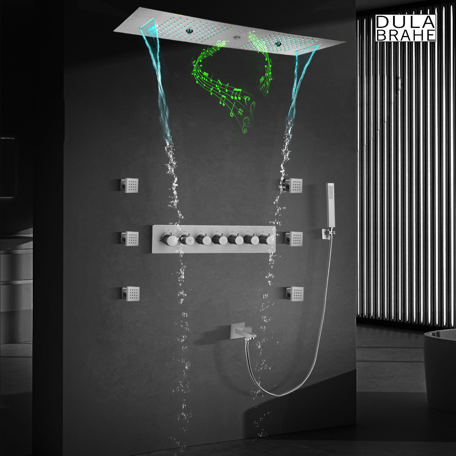 مجموعة دش مطر LED بتصميم عصري من الفسيفساء المصقولة مع رأس دش موسيقي
