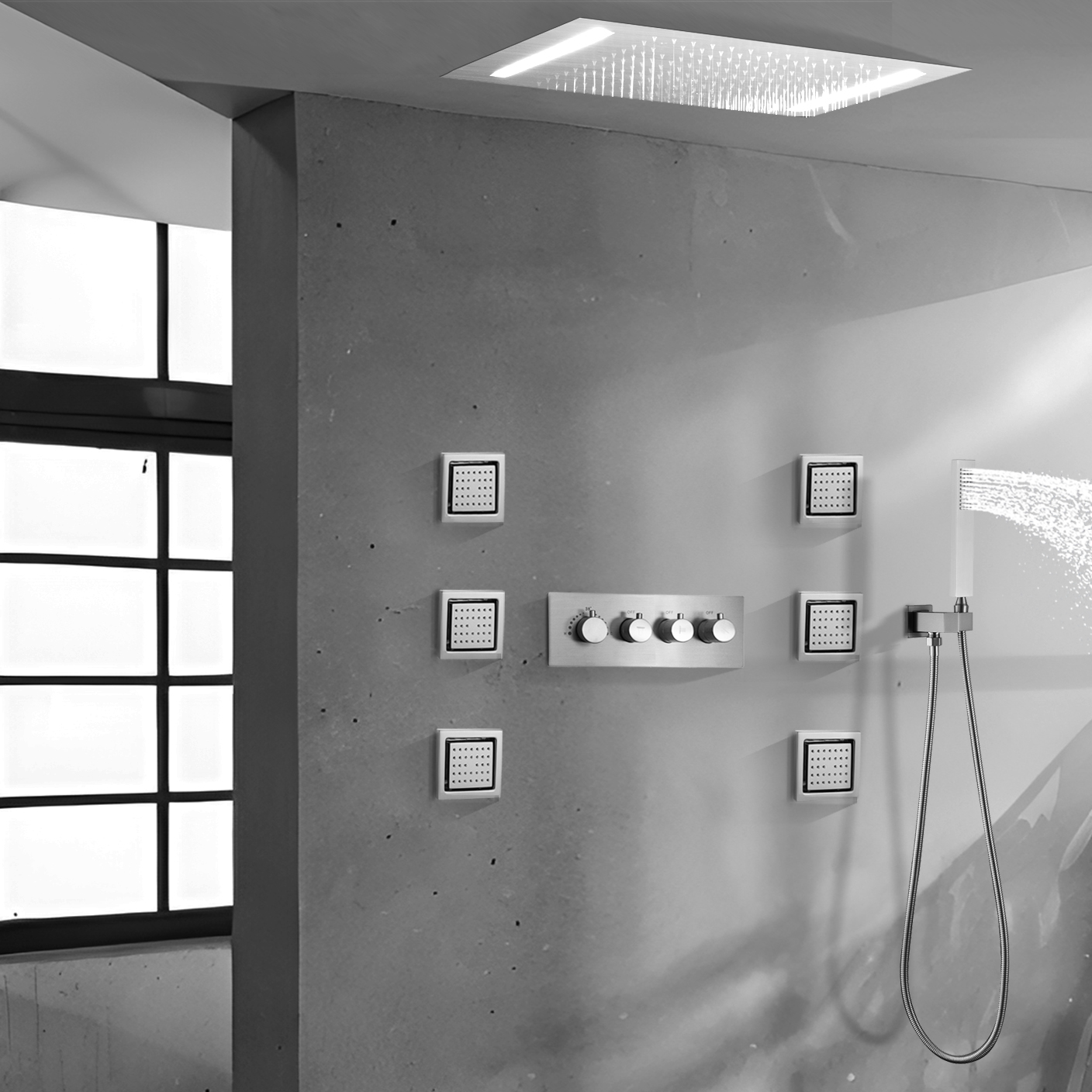 حوض استحمام الحمام LED دش كبير كبير من البرونز البرونزي مثبت على الحائط دش مطري مخفي درجة الحرارة مجموعة خلاط خلط مختلط