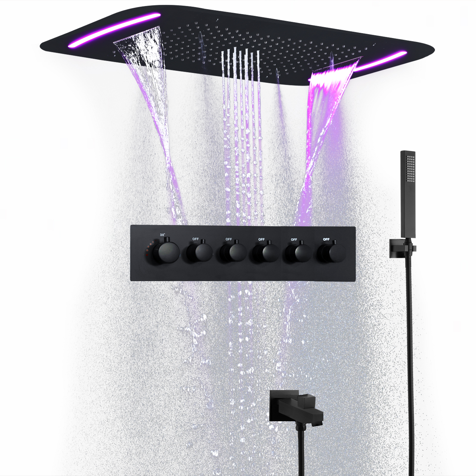 71x43 سنتيمتر الأسود LED أدوات الدش مجموعة مع السقف تدليك كبير درجة حرارة ثابتة شلال مياه الأمطار دش رئيس خلاط صنبور