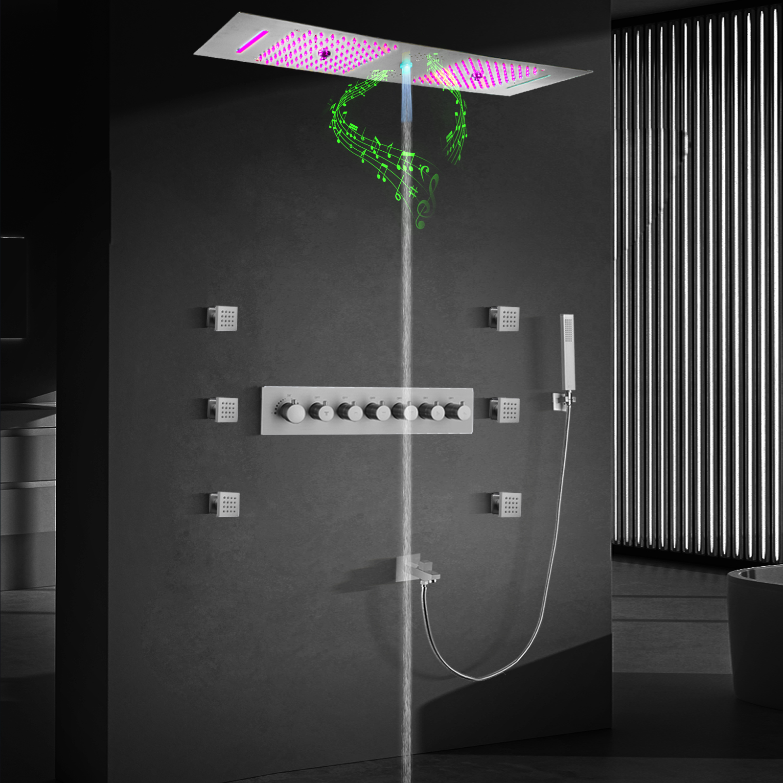 مجموعة دش مطر LED بتصميم عصري من الفسيفساء المصقولة مع رأس دش موسيقي