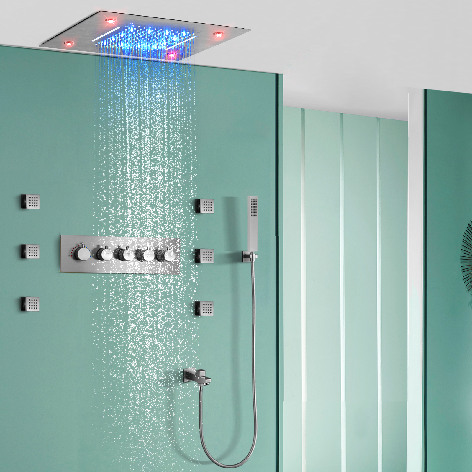 نحى درجة حرارة ثابتة المطر شلال الحمام أدوات دش التحكم عن بعد LED أخفى فوهة مخفية غرفة استحمام وتدليك مجموعة