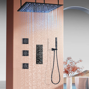 نظام دش الحمام المربع المثبت على الحائط، مجموعة صنبور دش ثرموستاتي LED، فوهة تدليك حوض الاستحمام المطري