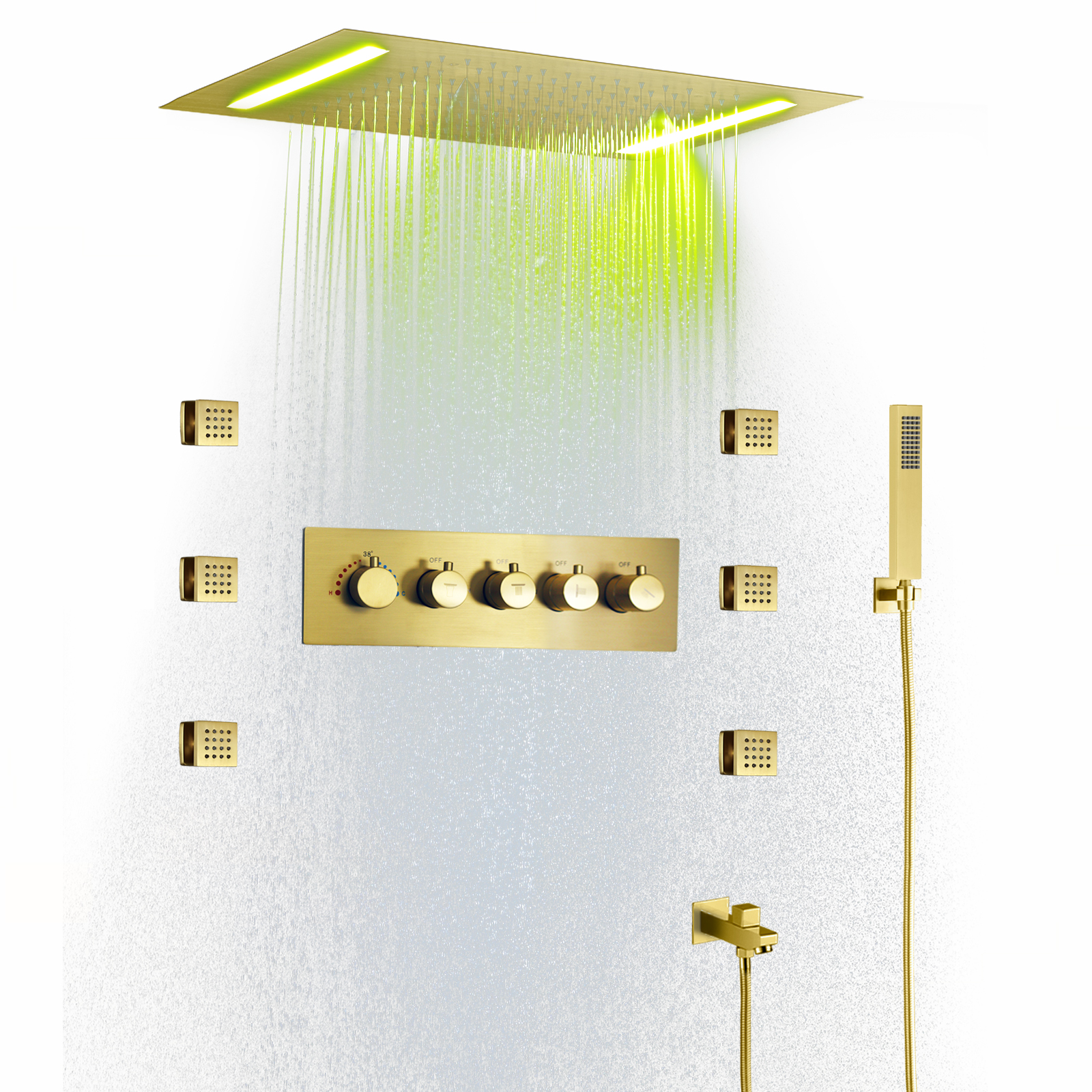 20x14 بوصة المخفية LED صغار درجة حرارة المطر Hennoise صمام درجة الحرارة دش الجانب Spitter Switchter سبا أدوات دش