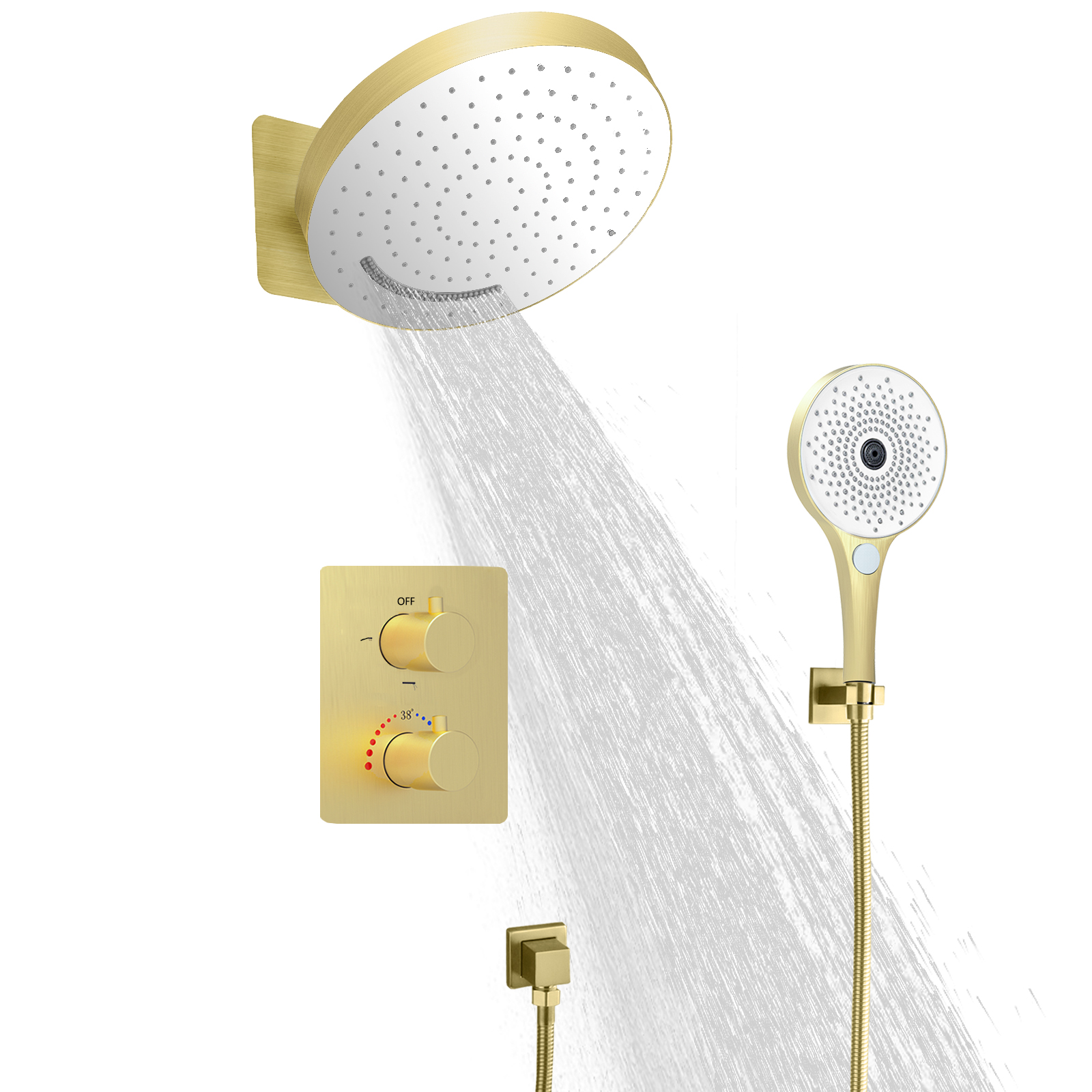 12 بوصة 3 وظيفة رأس دش دائري درجة حرارة ثابتة سحب الحرير شنقا نظام دش الأمطار متعدد الوظائف المحمولة