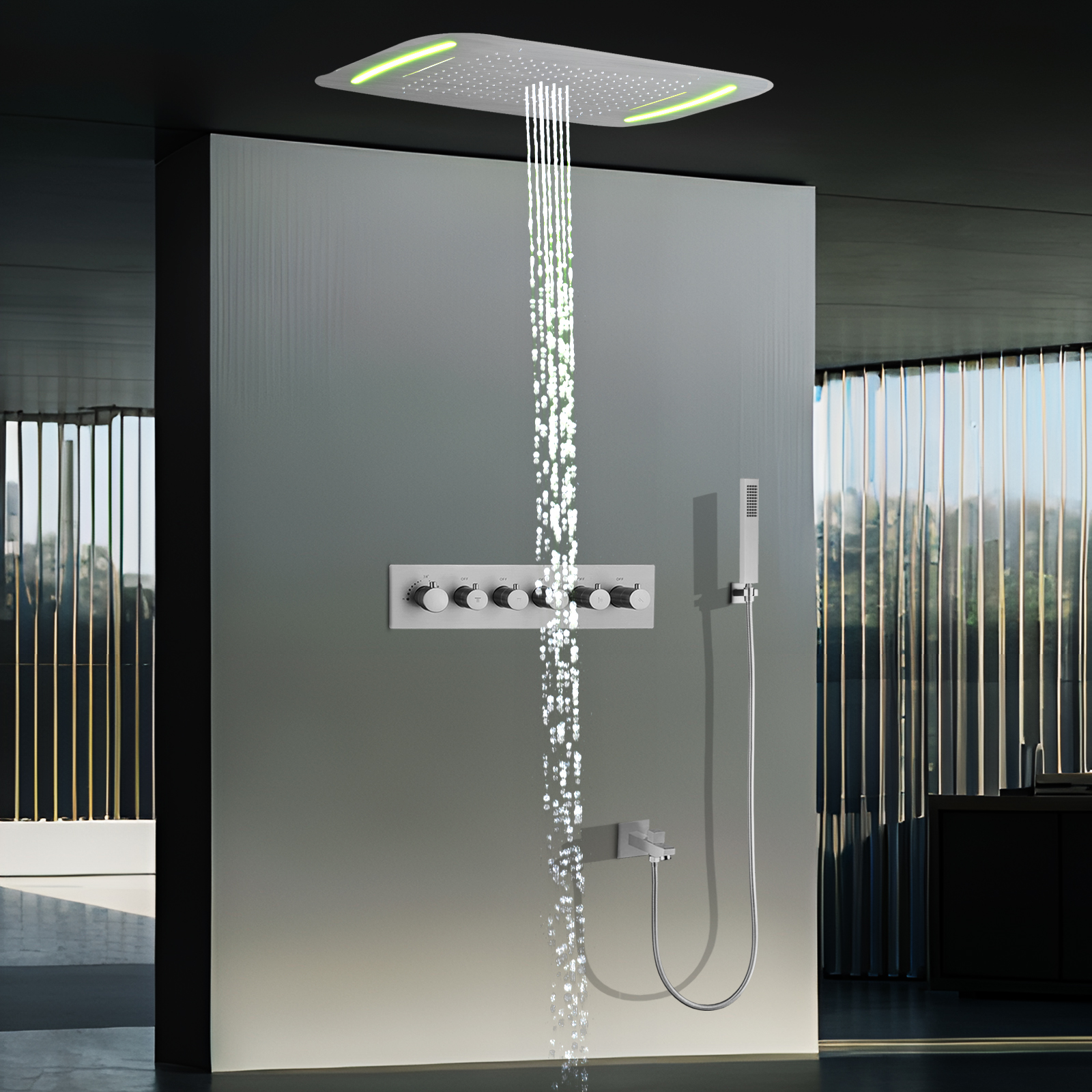 نحى النيكل 71x43 سنتيمتر LED درجة حرارة ثابتة دش رأس التنين سقف المطر عمود دش رئيس نظام عدة