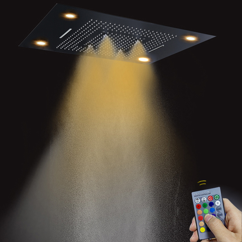 ماتي الأسود 80X60 سم الحمام متعددة الوظائف رأس دش مع التحكم LED عن بعد لوحة دش شلال التفتيت فقاعة