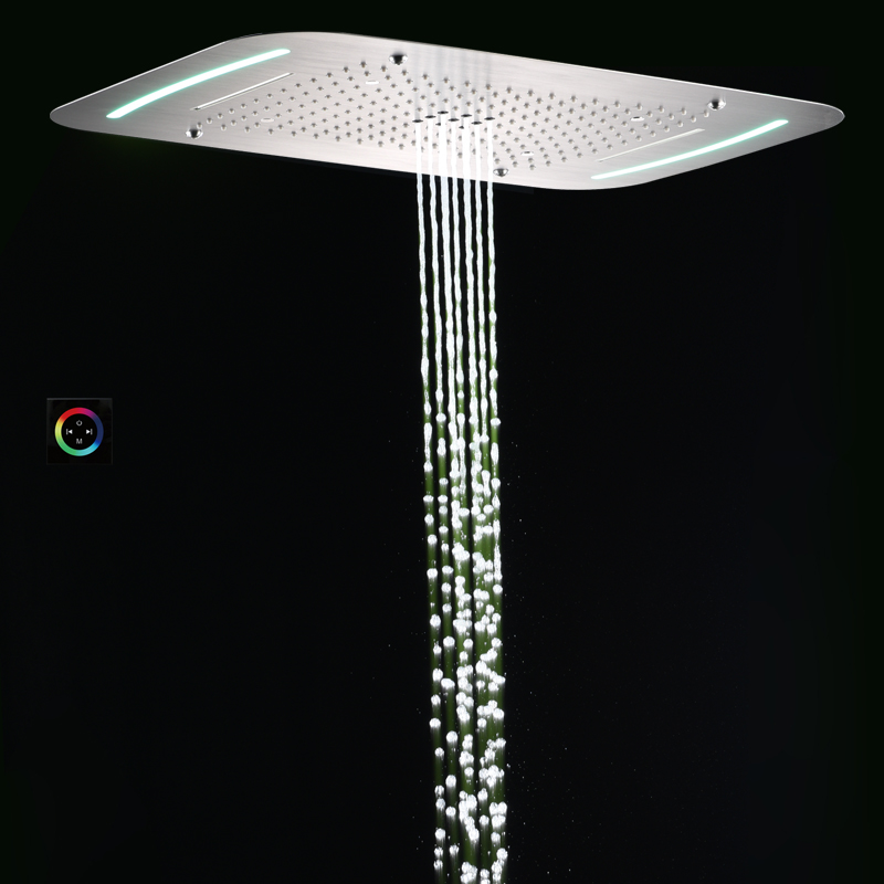 نحي النيكل 71X43 سم صنابير دش الحمام مع LED متعددة الوظائف دش شلال تفتيت الأمطار