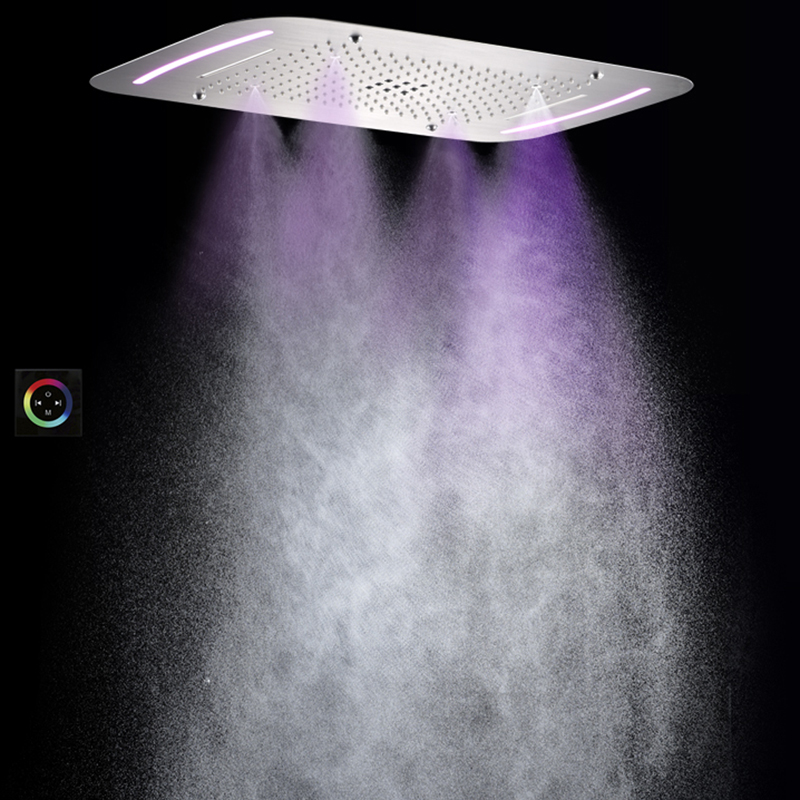 نحي النيكل 71X43 سم صنابير دش الحمام مع LED متعددة الوظائف دش شلال تفتيت الأمطار