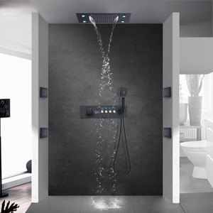 ماتي الأسود الأمطار أدوات دش شاشة ديجيتال دش ثرموستاتي مجموعة الحمام LED المطر المزدوج دش رئيس 500*360 مللي متر