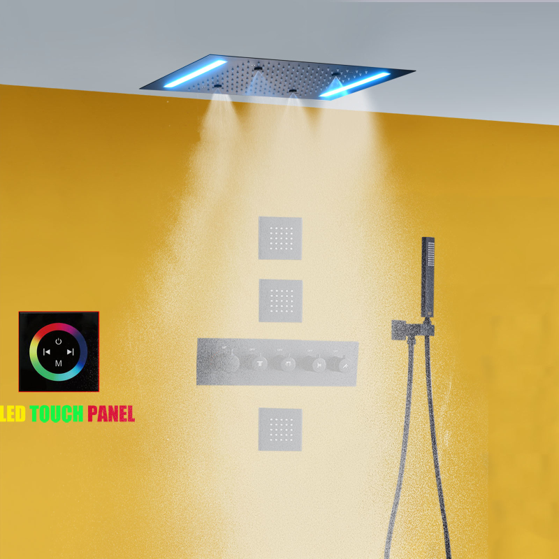 مجموعة دش مطري أسود غير لامع مقاس 14 × 20 بوصة نظام دش مطري للحمام LED ترموستاتي