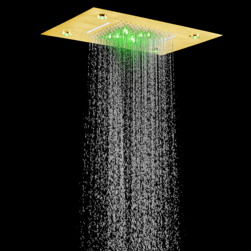 فاخر نحى الذهب دش خلاط 50X36 سم LED الحمام ارتفاع تدفق ثنائي الوظيفة شلال دش الأمطار