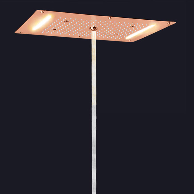موضة الذهب الوردي 70X38 سم رأس دش المطر LED الحمام متعدد الوظائف شلال فقاعة التفتيت هطول الأمطار