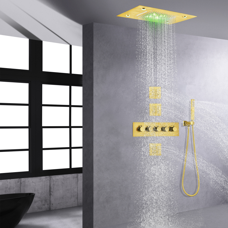 نظام دش ذهبي ناعم مقاس 14 × 20 بوصة دش شلال حمام حديث ثرموستاتي