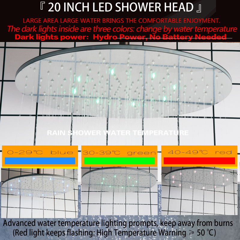 نحي النيكل 20 بوصة LED ثرموستاتي الحمام الحديث الأمطار دش الحنفيات 3 درجة حرارة اللون تغيير دش مجموعة