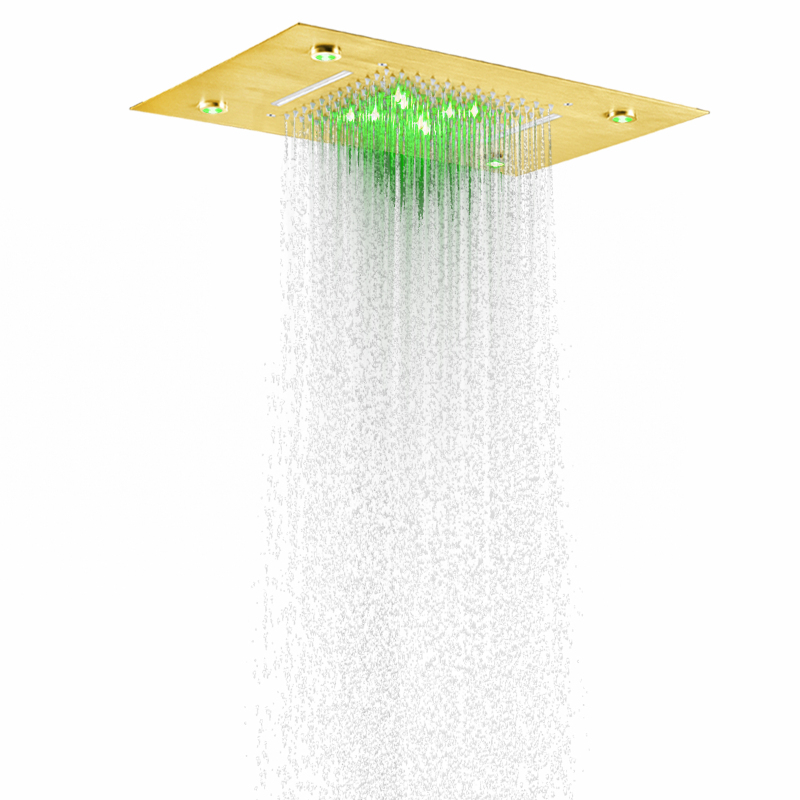 نحى الذهب دش صنبور 50X36 سم LED 3 درجة حرارة اللون تغيير الحمام ثنائي الوظيفة شلال الأمطار