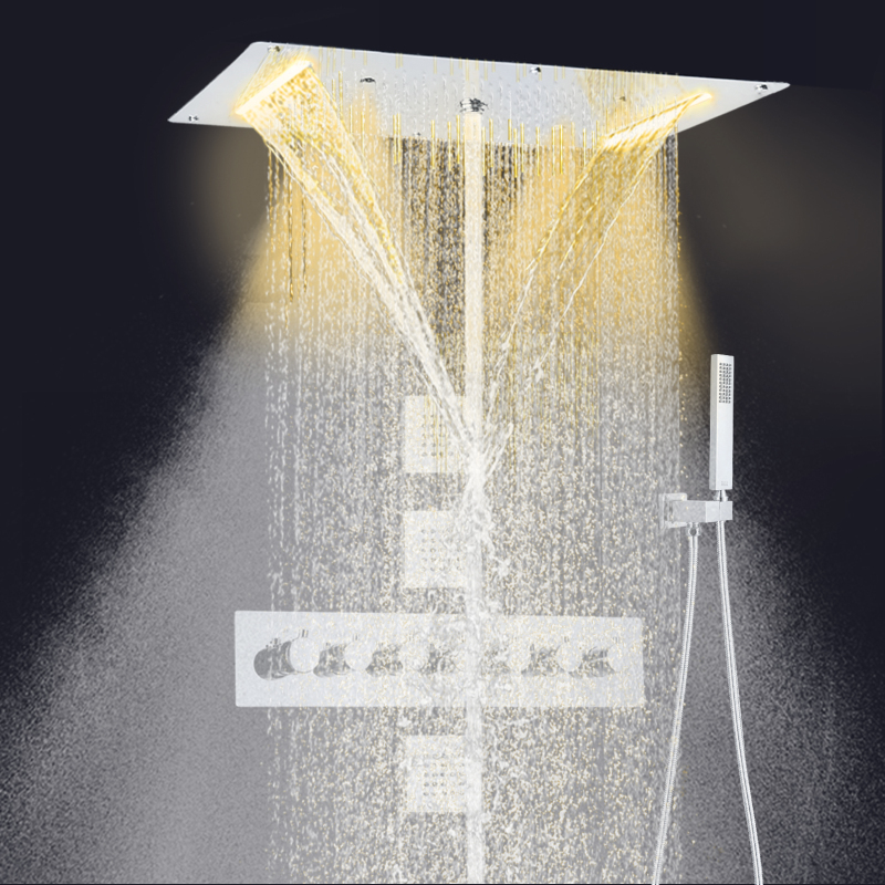 ثرموستاتي الأمطار دش رئيس الكروم 700X380 ملليمتر LED الفاخرة الحمام شلال ضباب المطر الحائط دش مجموعة