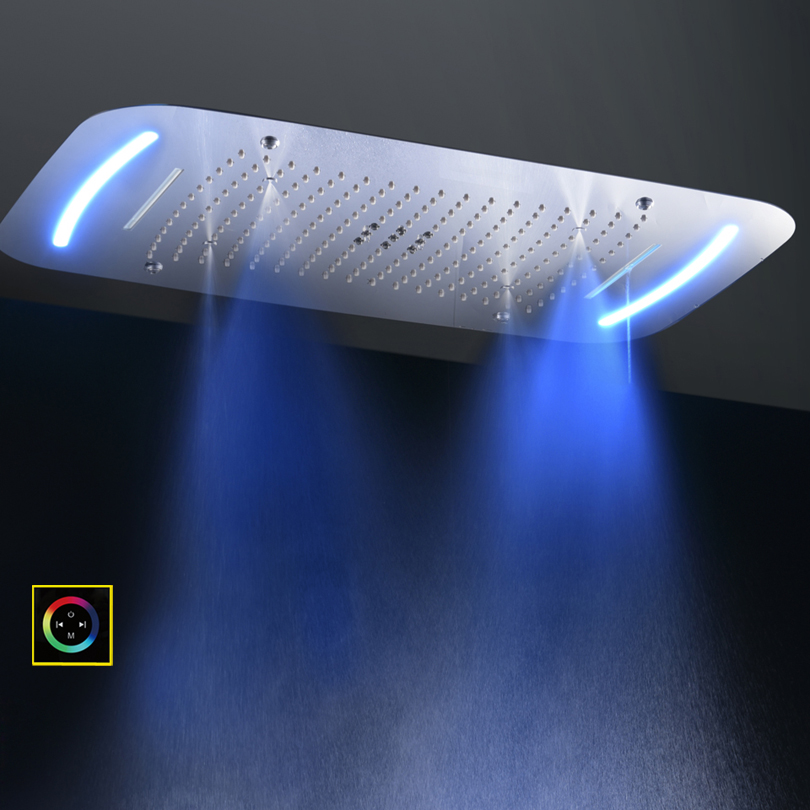 الكروم المصقول 71X43 سم دش الحنفيات مع لوحة تحكم LED الحمام غرفة استحمام وتدليك شلال التفتيت فقاعة المطر