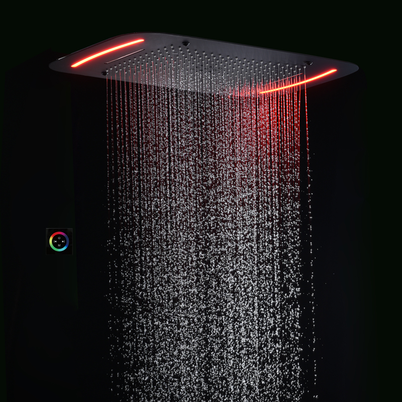 ماتي الأسود 71X43 سم رأس دش مع لوحة تحكم LED الحمام شلال هطول الأمطار التفتيت فقاعة سبا دش