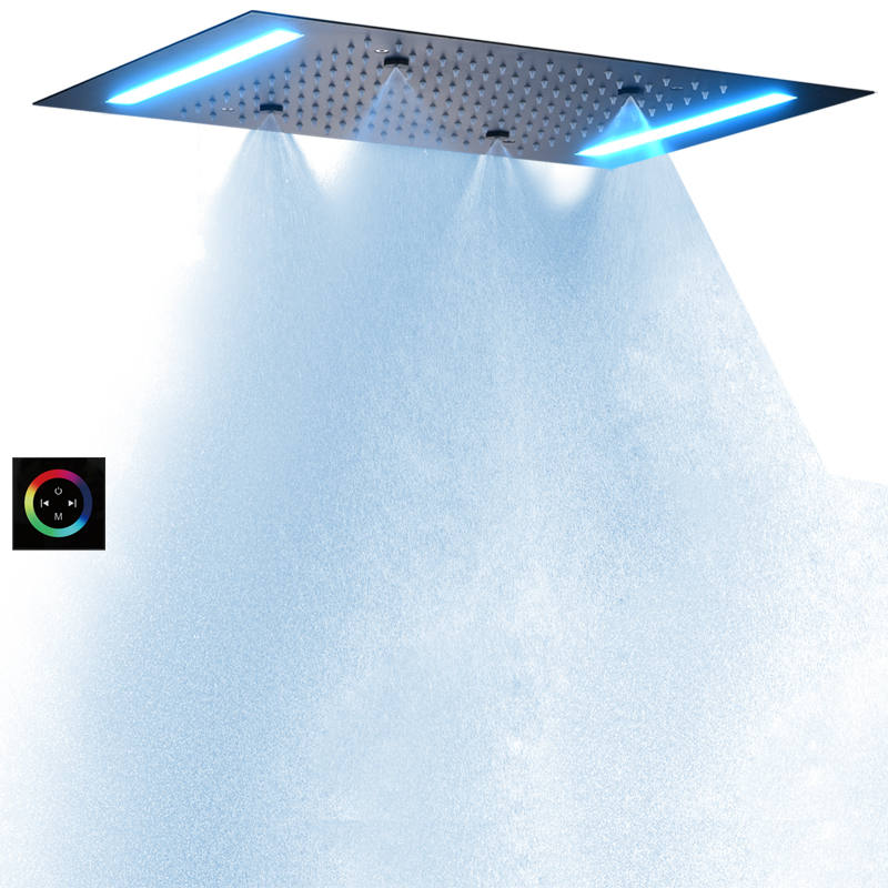دش المطر الأسود ماتي 50X36 سم دش صنبور 7 ألوان LED الحمام أخفى ثنائية الوظيفة هطول الأمطار التفتيت