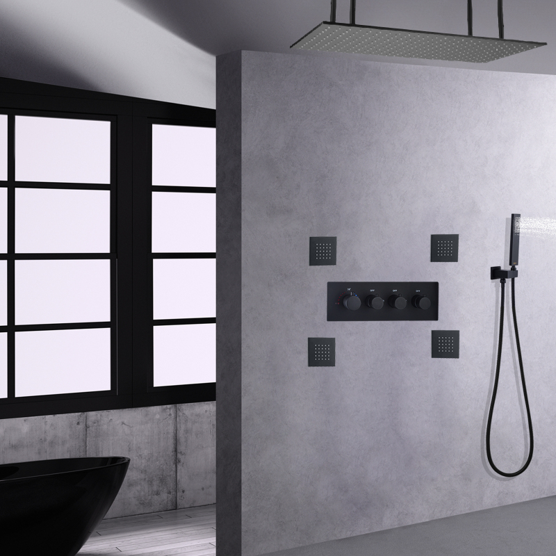 ماتي الأسود دش ثرموستاتي خلاط مجموعة 100X50 سم مع 3 درجة حرارة اللون تغيير الحمام سبا غرفة استحمام وتدليك النظام