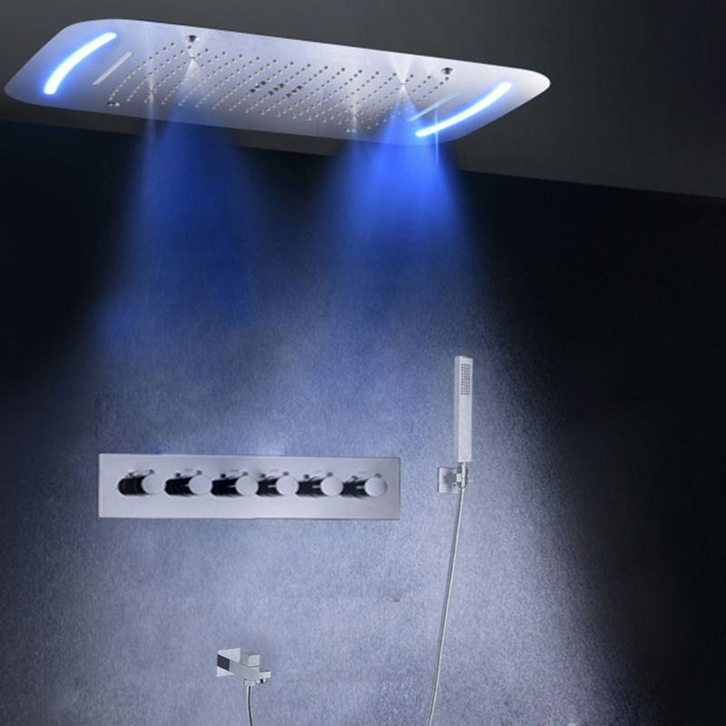 مستطيلة ثرموستاتي متعددة الوظائف شلال الأمطار دش رئيس تضمين السقف مصباح ليد الحمام دش صنبور