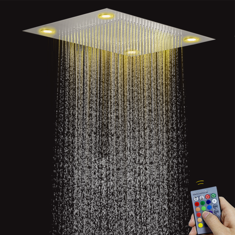 نحى النيكل 80X60 سم الحمام دش صنبور مع LED التحكم عن بعد لوحة الأمطار أخفى دش شلال
