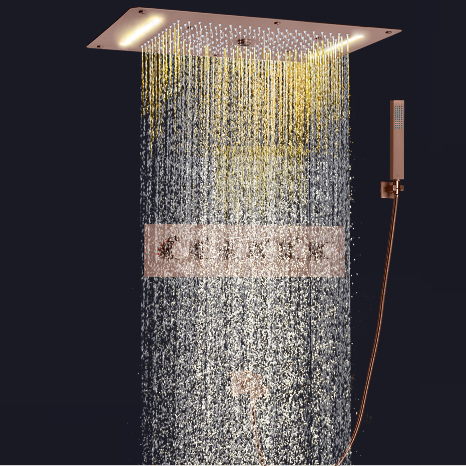 نظام دش حوض الاستحمام الترموستاتي البني LED شلال أمطار مخفي مع دش ضغط مائي محمول